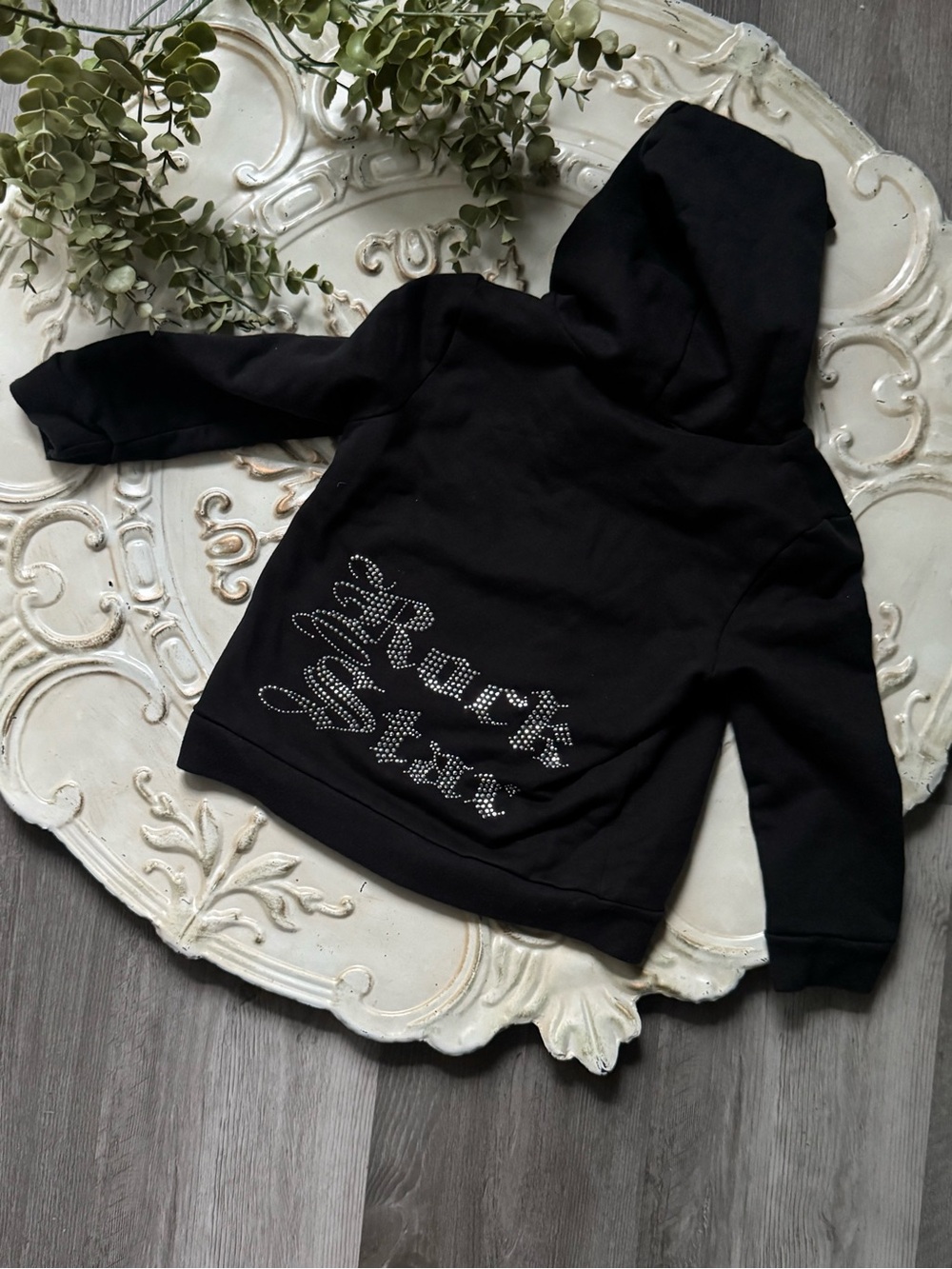 Lollipop Moon Kids Unisex Black Hoodie with Rock Star Bling Size 4T NWT